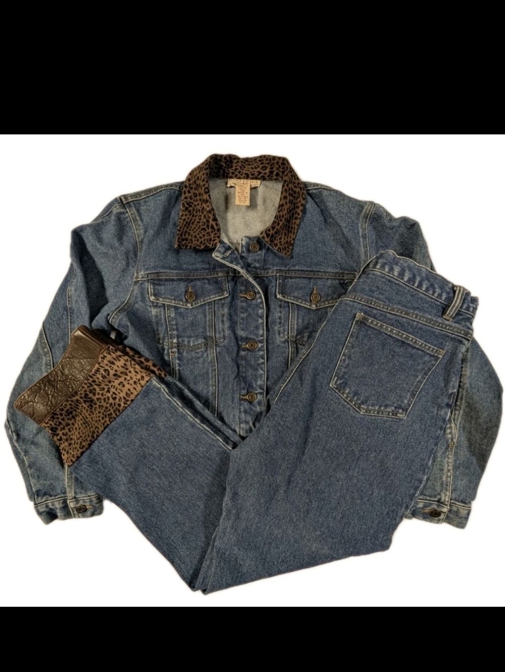 Telluride Clothing Co Vintage Denim Set Jacket Medium Jeans 10 Leopard Print Y2K